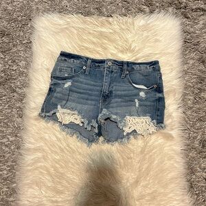 Denim Shorts with Lace Detail